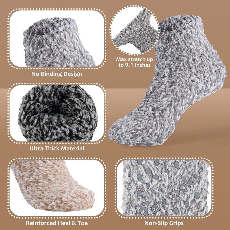 Revosoxs Fuzzy Grip Socks for Women Men,Thick Warm Slipper Cozy Fluffy Non Slip Ankle Hospital socks With Grips. - Image 4